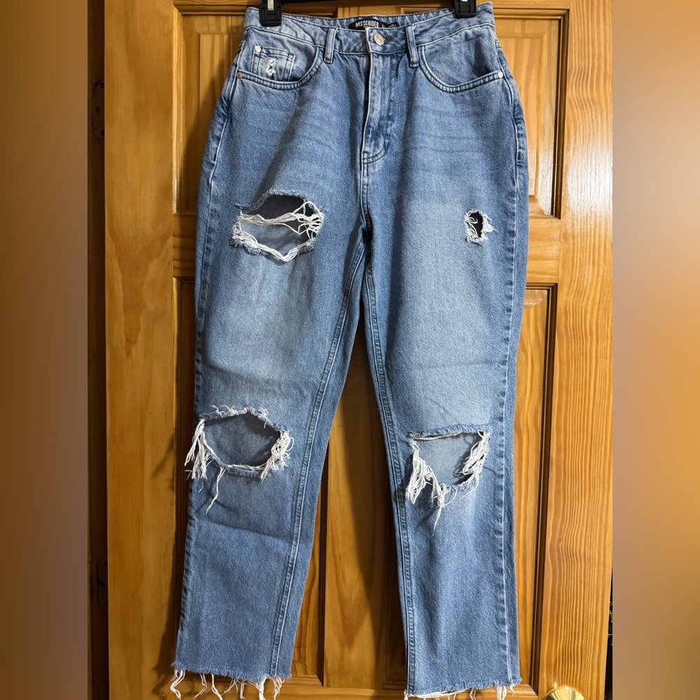 Missguided Light Blue Distressed Boyfriend Jeans
